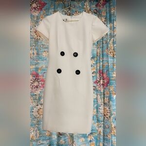 Elegant Cream Double-Breasted Women's Dress